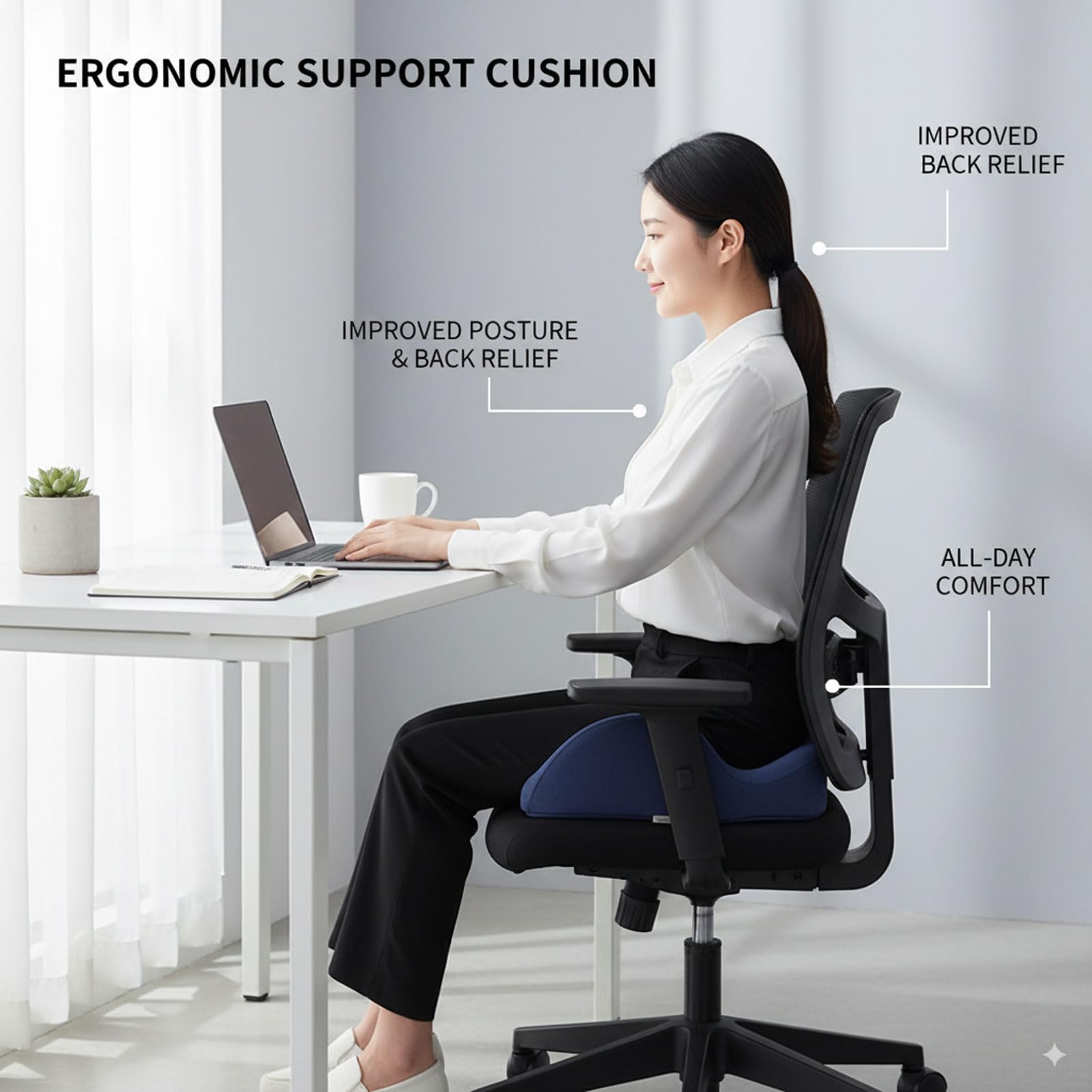 Poduszka na siedzenie z pianki pamięciowej, miękka i przewiewna, ergonomiczne oparcie z pianki pamięciowej, zmniejszenie nacisku, wsparcie kości ogonowej/kręgosłupa (B 47x40x12cm)