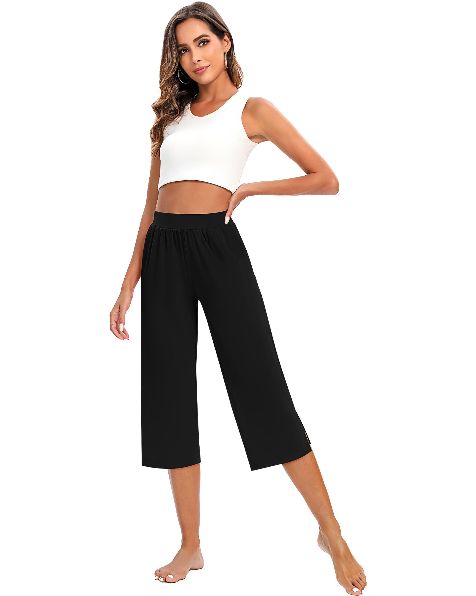 Locoowai 3-pak damskie spodnie capri joggery capri luźne przycięte spodnie treningowe spodnie dresowe do biegania spodnie wypoczynkowe z kieszeniami