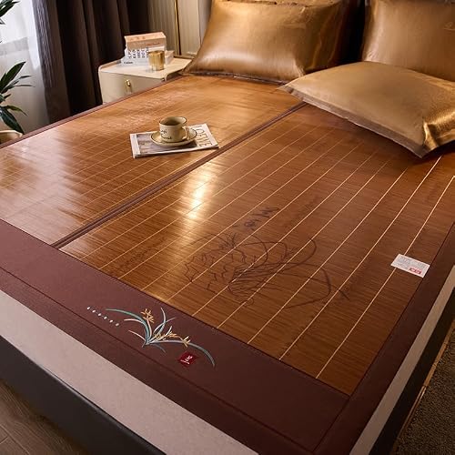 EGZASDI Summer Bamboo Mat Bed, Bamboo Summer Mat Cooling Non-Slip Foldable Washable Multiple Sizes(J,135 * 195CM)