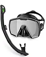 Freela Adult Dry Snorkel Set with Mirrored Lens Anti-Fog 180° Wide View Anti-Fog, Scuba Diving Mask with Nose Cover, Snorkeling Gear for Men Women