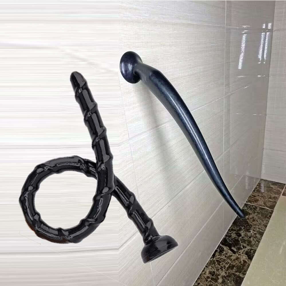 2点セット47cm&36cm超長いアナルプラグ 螺旋形 吸盤付き 細い滑らか 高級素材 男女兼用 多種用途 Sm(ブラック)