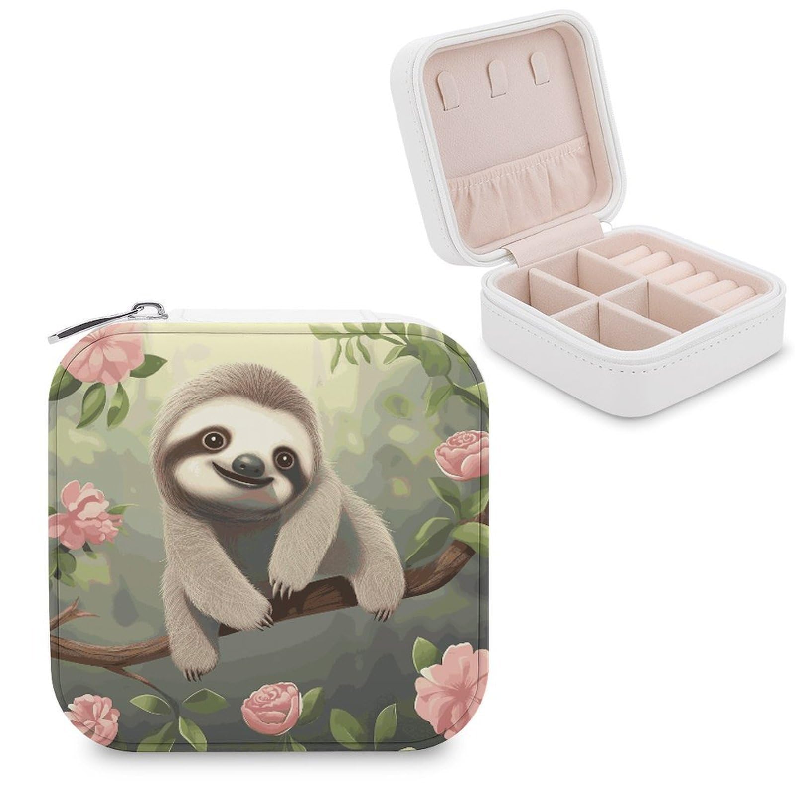 JTREHY Travel Cute Baby Sloth Jewelry Case Portable Display Storage Box PU Leather Mini Jewelry Travel Case Personalized Travel Jewelry Organizer Small Jewelry Box for Women