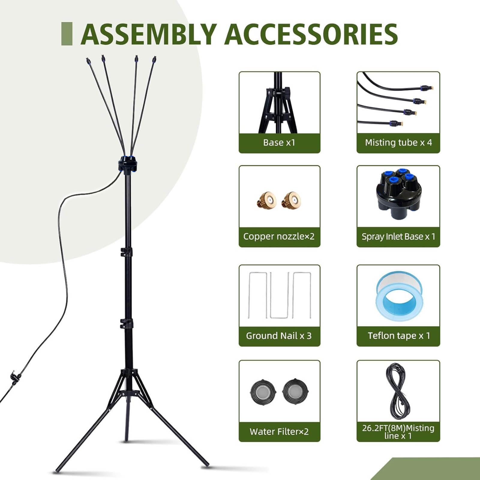 Brumisateurs Debout Pour Terrasse Extérieure,hauteur réglable,brumisateur exterieur sur pied pour refroidissement extérieur,brumisateur d'eau portable avec une ligne de brumisation ，1 Kit