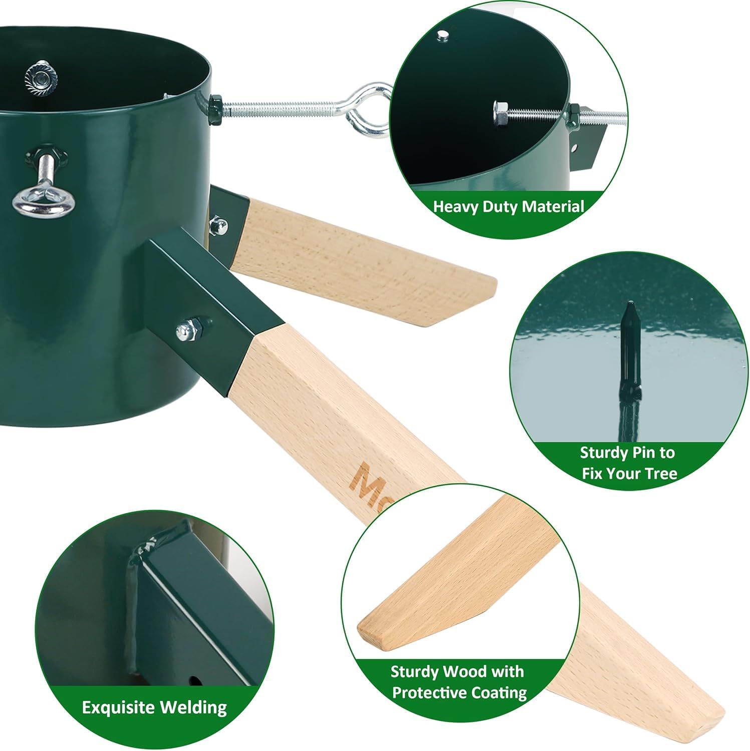 Christmas Tree Stand 30 Inch, Heavy Duty Metal & Wood Tree Holder for 2-6.5" Trunks, Easy Assembly Xmas Tree Base for Real Artificial Christmas Trees (Green)