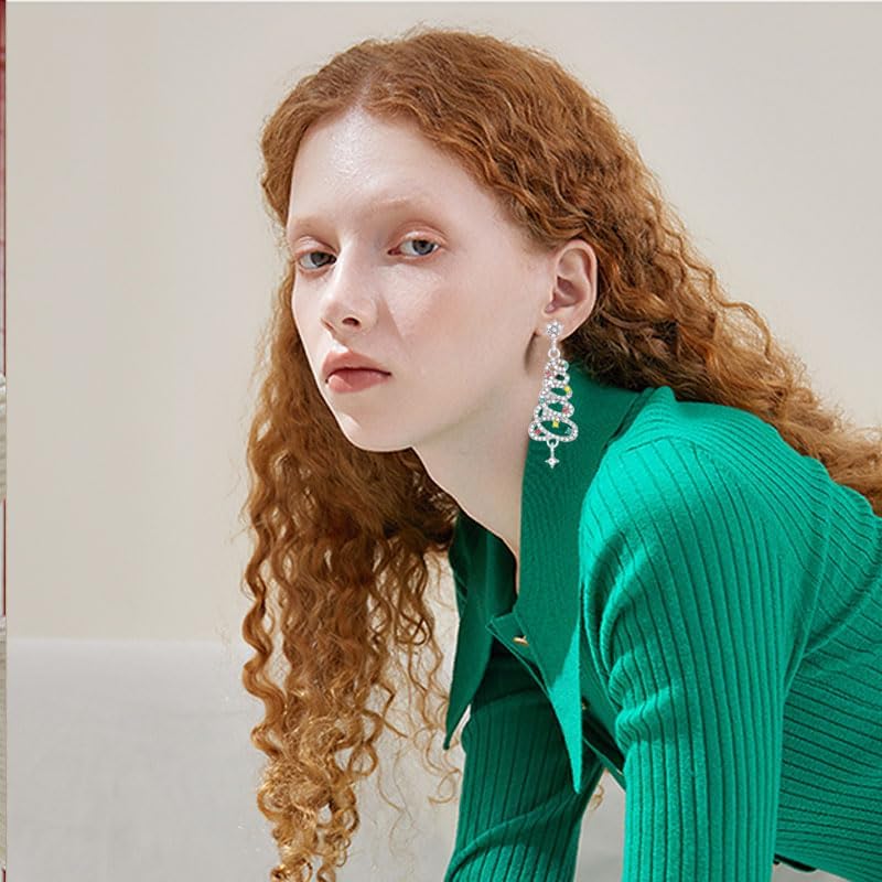 ONLYJUMP Christmas Tree Earrings for Women Unique Gold Rhinestone Crystal Xmas Tree Dangle Drop Earrings Exquisite Xmas Earrings Christmas Party Jewelry Holiday Accessory - Image 2