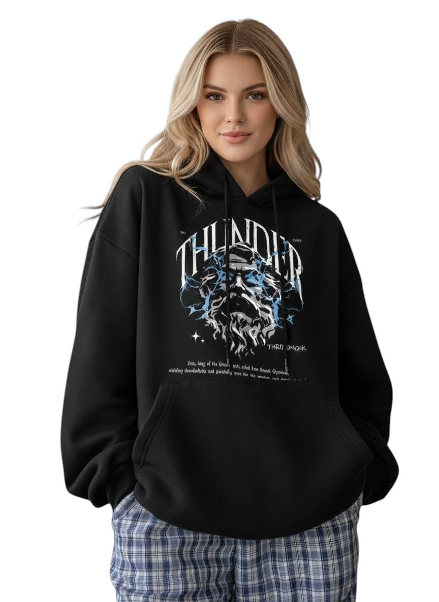 Zeus Printed Women's Hoodie, Full Sleeve, Hooded Sweatshirt, Soft Cotton Blend, Black, Casual Winter Wear-image-44