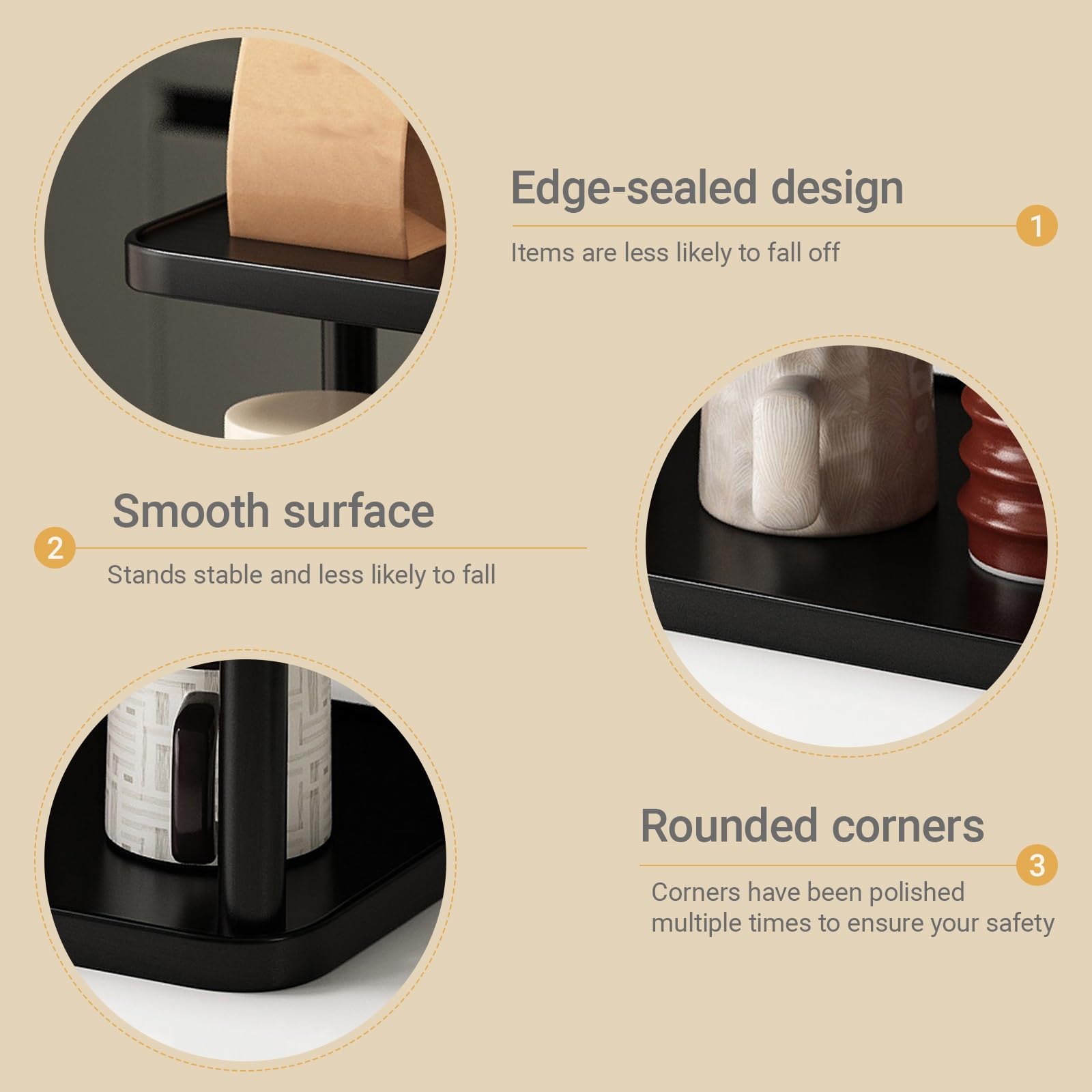 Estante abierto de madera maciza para tazas de café, soporte para tazas de café escalonado, estante de almacenamiento para cocina, oficina, sala de estar (15.7 x 5.5 x 5.7 pulgadas)