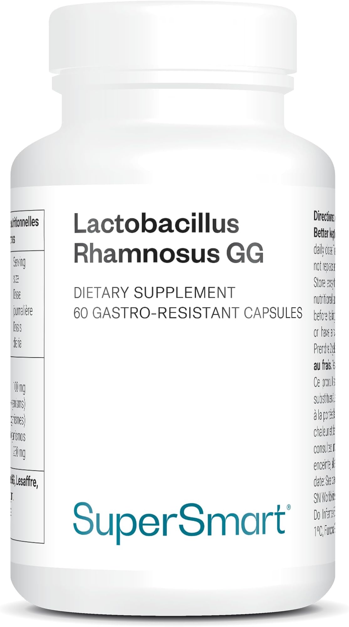 Lactobacillus Rhamnosus GG - Probiotic - Balances Microbiota and Gut Flora - Boosts the Immune System - Stimulates Lactobacillus Production - 60 Capsules - Vegan - Gluten-Free - Non-GMO - SuperSmart