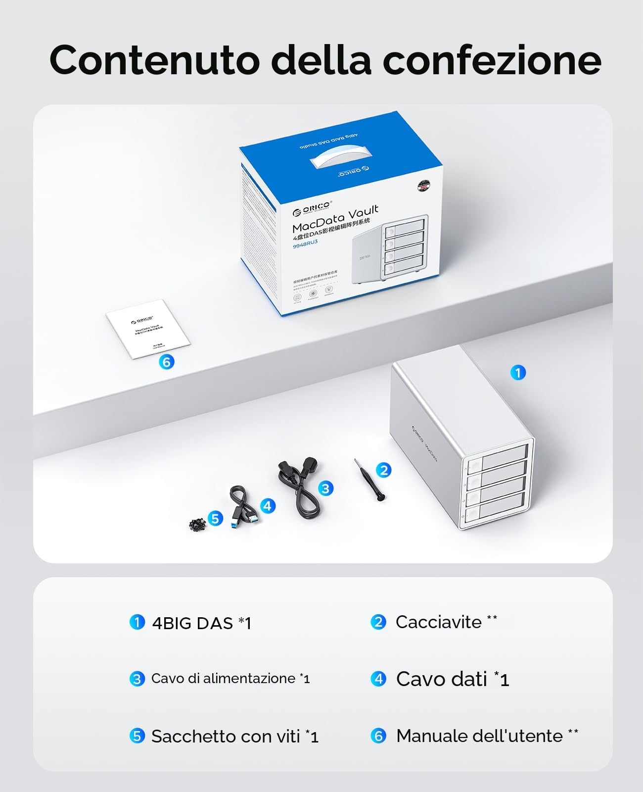 ORICO 4 Bay RAID Alloggiamento Esterno per Dischi Rigidi USB 3.0 per HDD/SSD SATA da 2,5/3,5 Pollici fino a 5 x 22 TB. Supporta RAID 0/1/3/5/10/JBOD/Clone/ClearMode -9948RU3