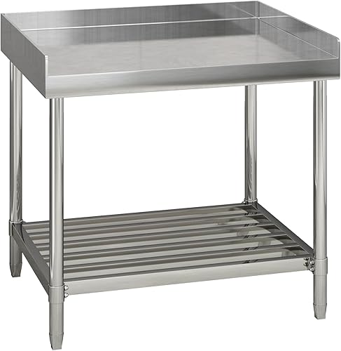 Fashionwu Mesa de acero inoxidable con protector contra salpicaduras, mesa resistente de 30 x 36 pulgadas para cocina, mesa de preparación comercial