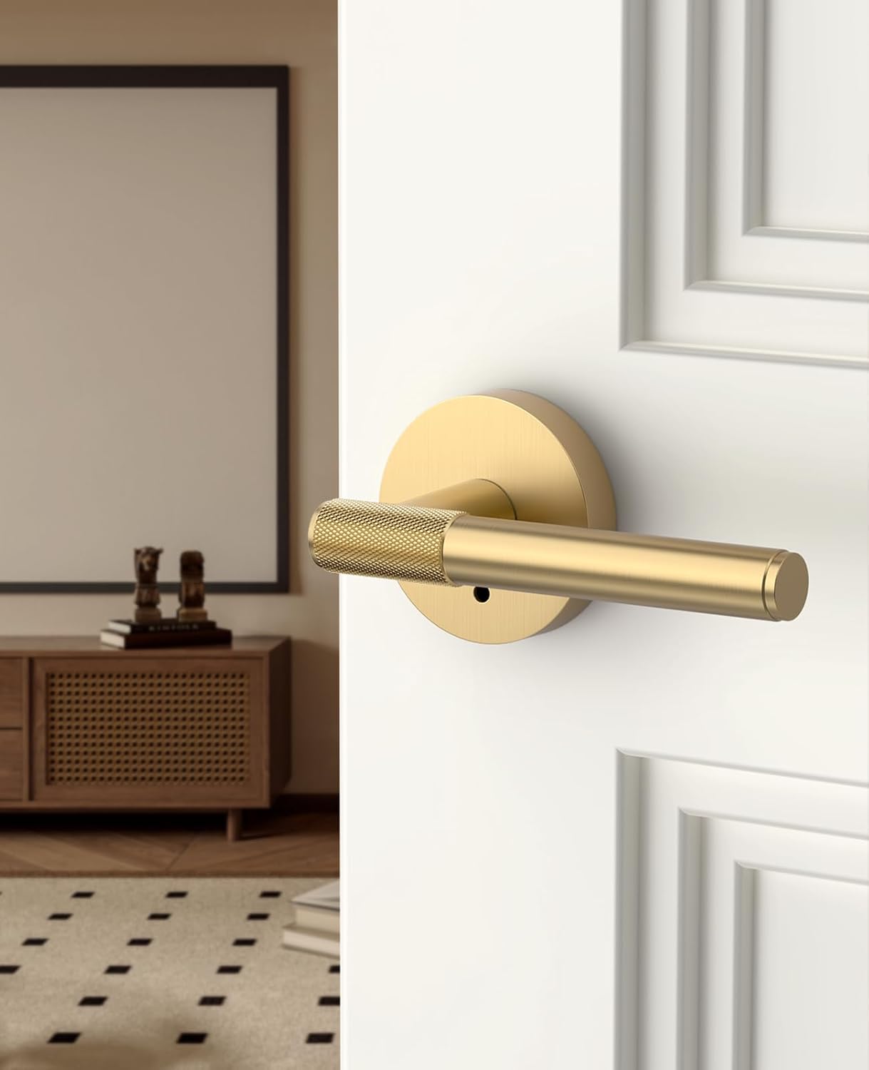 Asidrama 8 Pack Champagne Bronze Privacy Door Handles, Door Lever with Door Knobs Indoor for Bedroom or Bathroom, Heavy Duty Door Handles Interior with Locks for Left Right Sided Doors
