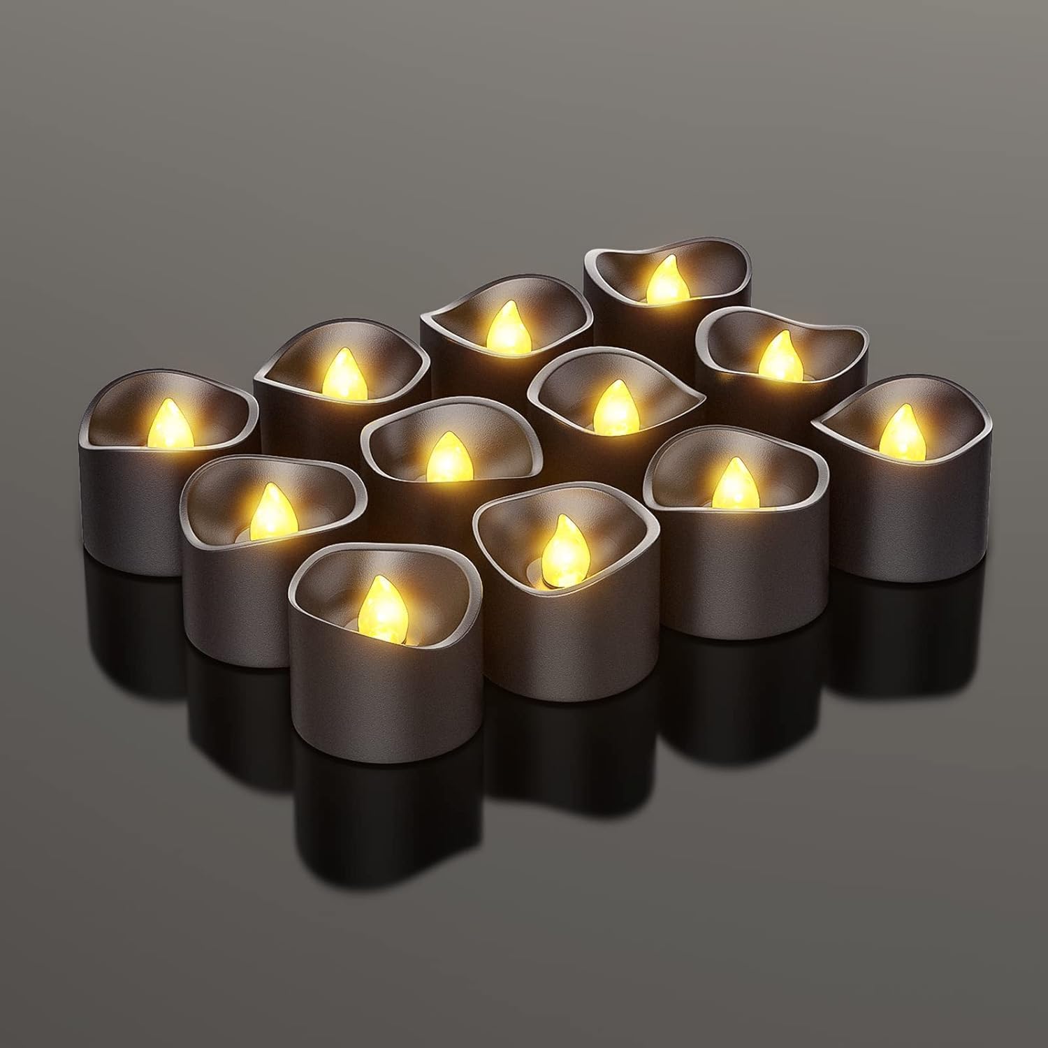 PChero 12 Pack Black Tea Light Candles Battery Operated