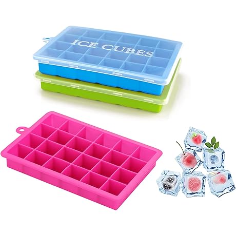 3-Pack Silicone Mini Ice Cube Trays for Small Fridge - 24 Cube Capacity