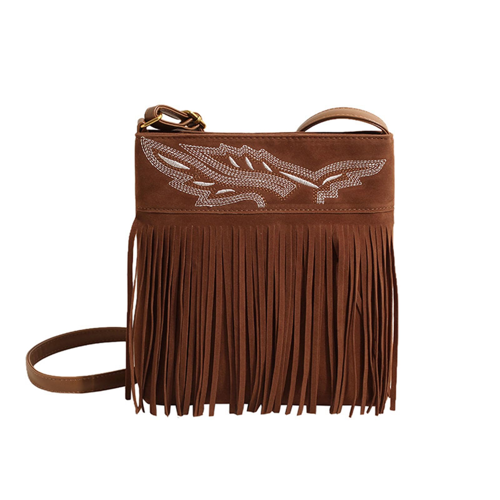 CORIOS Borsa Messenger in Pelle Scamosciata da Donna Borsa a Spalla a Tracolla con Frange Hippie Occidentale Borsa a Mano Ascellare Retro Elegante Tote per Lavoro Shopping Viaggio Marrone
