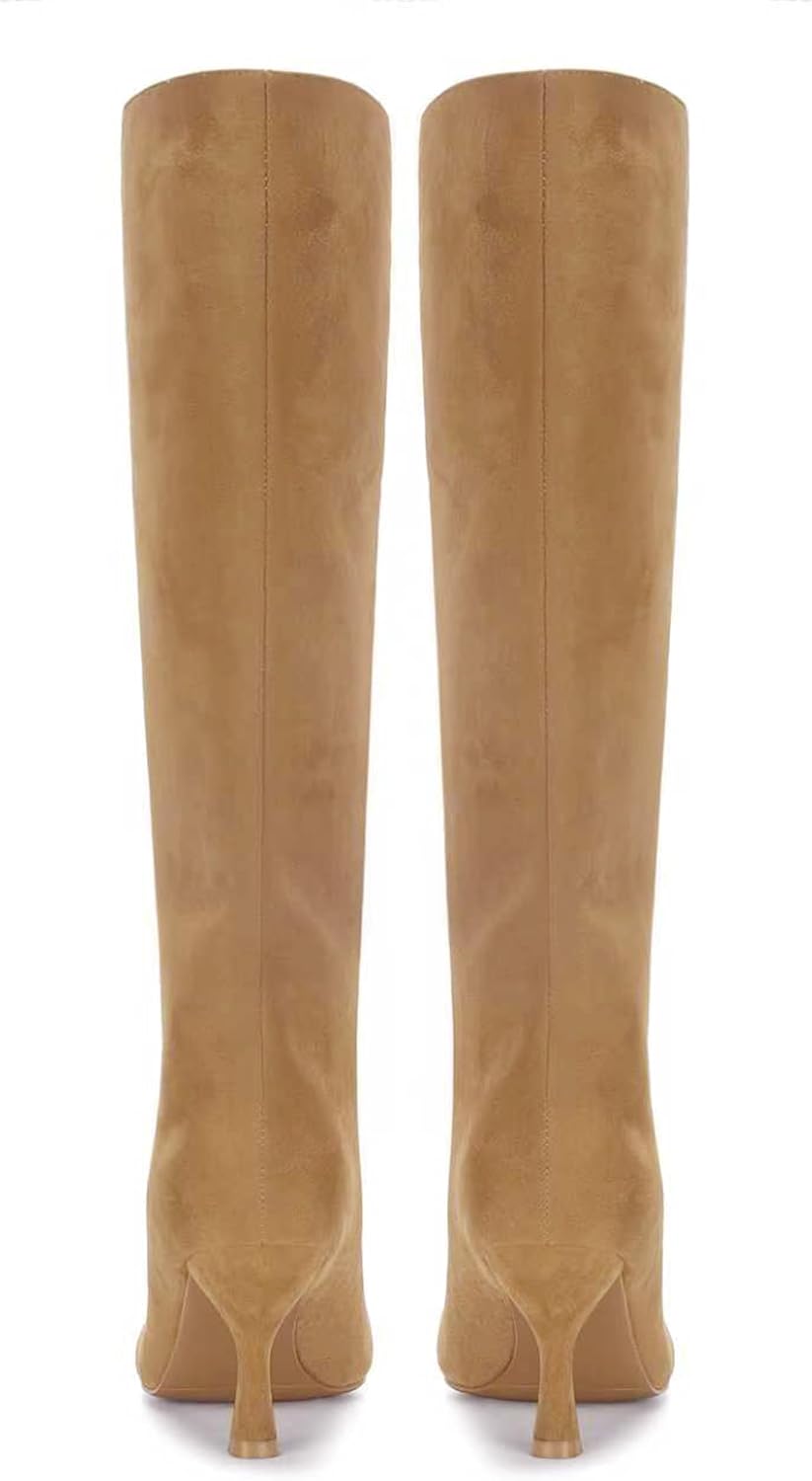 Knee High Boots for Women Faux Suede Wide Calf Square Toe Tall Stiletto Kitten High Heels Thigh Long Fall Boot Pull on Fashion Casual Cute Y2K - Image 5