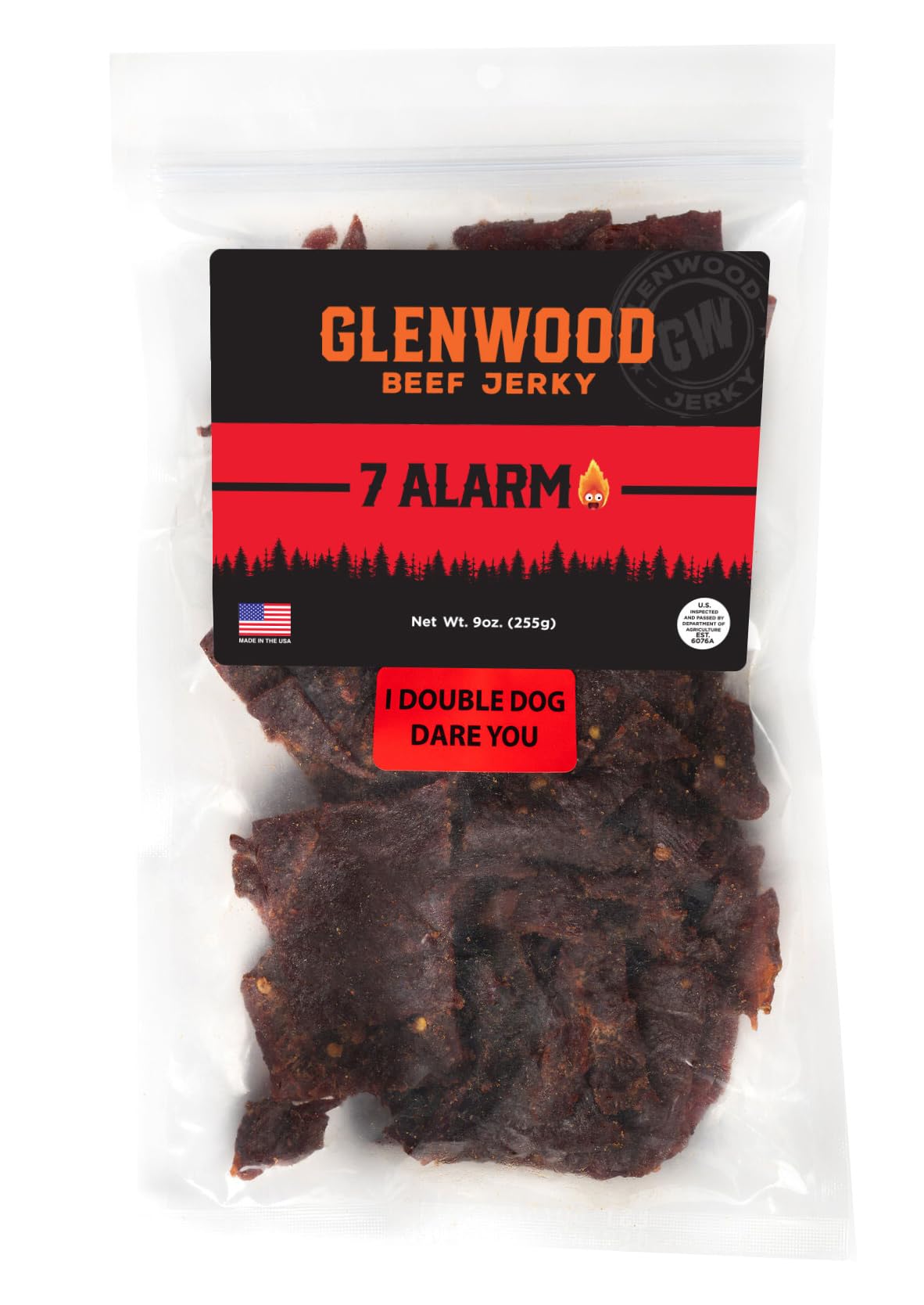 Glenwood Snacks 7 ALARM Spicy Beef Jerky Scorpion Pepper, Ghost Pepper, Carolina Reaper, and Habanero 9oz