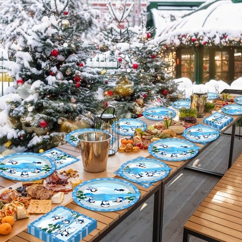 Image of gisgfim 96PCS Penguin Plates and Napkins Party Supplies, Winter Penguin Party Decorations, Favors for Christmas, Holiday & Dinner, Serves 24 Guests