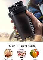 Vista 4 de Shaker Bottle - Batidos de proteínas y botella agitadora de 16 onzas13.5 fl oz con bolas batidoras, libre de plástico BPA (negro + blanco