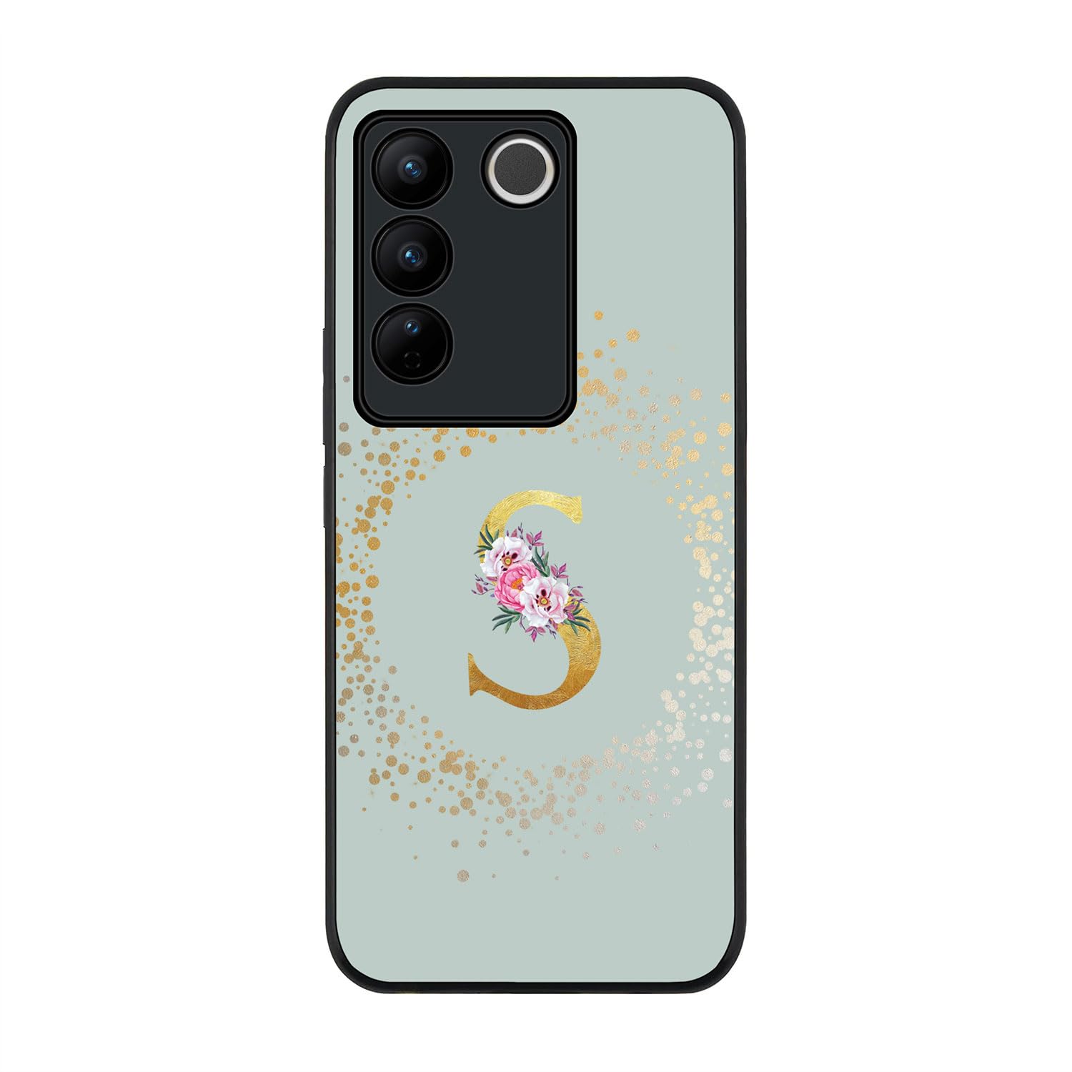 Stylizedd Rugged Black Edge case for Vivo V27 / Vivo V27 Pro/Vivo S16, Slim fit Flexible Rubber Edges Anti Drop Thin Cover - Custom Monogram Initial Letter Floral Pattern Alphabet - S (Light Grey)