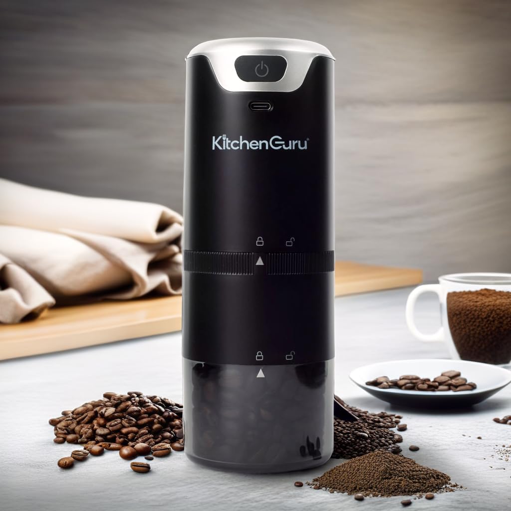 Levare Rechargeable Coffee Grinder - Cordless Coffee Grinder with Ceramic Burrs - Low Noise Battery Powered - Adjustable Grind Settings for Coarse to Fine - Portable for Travel w/USB-C Charging Cord