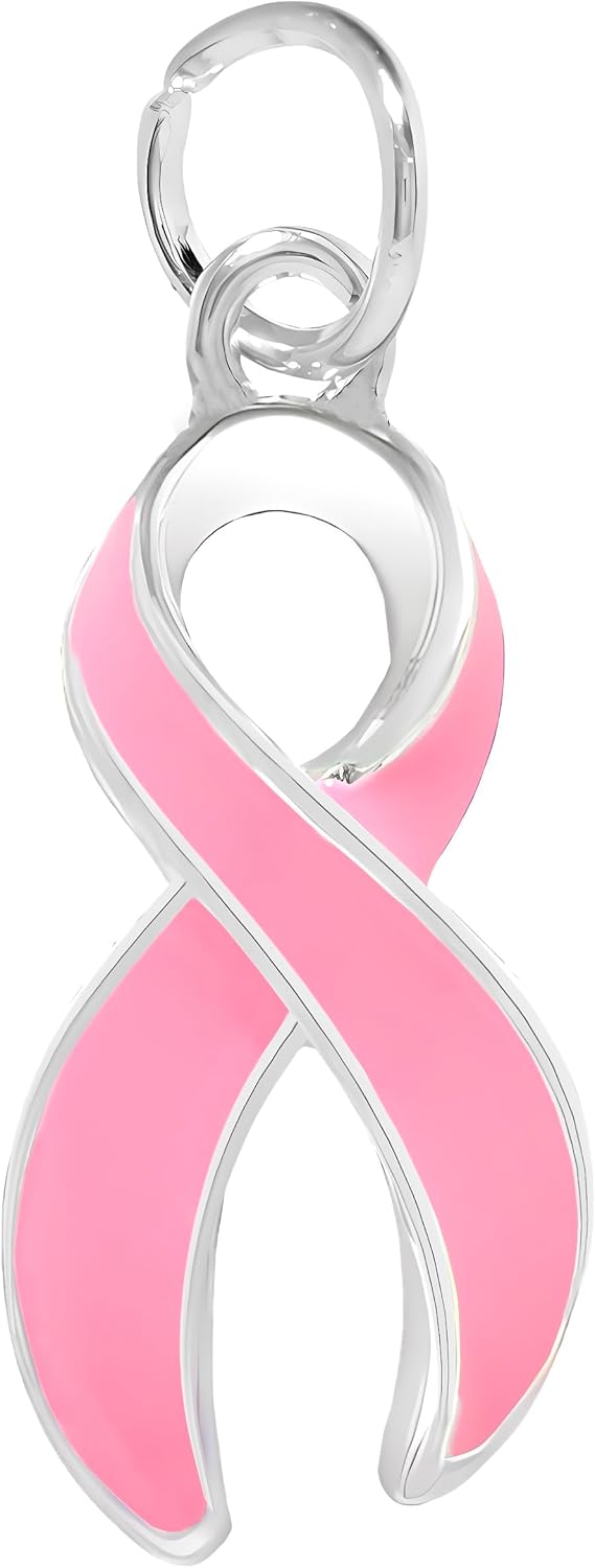 Pink Ribbon Charm in Ribbon, Heart, and Round-Shaped for Breast Cancer Awareness - Perfect for Jewelry Making, Bracelets, Necklaces, DIY Projects, Support Groups, Fundraisers and More!