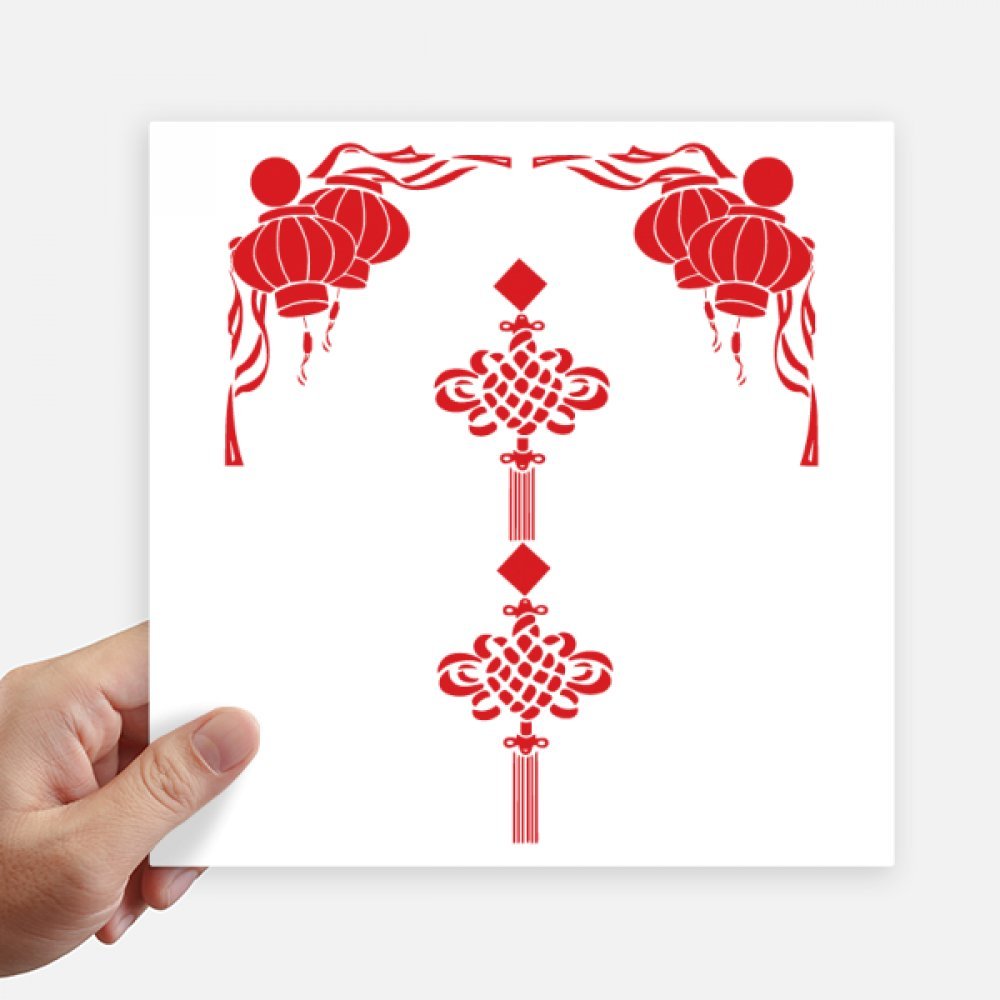 Pegatinas de linterna roja y nudo cuadrado estilo chino de 20x20cm, juego de 4 piezas