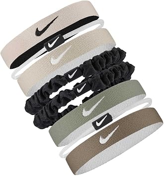 Nike Flex Classic Mixed Hair Ties Pack of 8 Hair Bands Running Fitness Training Sport Hairband Set Elastic, White/Black/Black, One Size