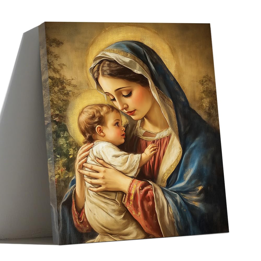 LMYSXAOZ Virgin Mary Canvas Wall Decor the Baby Jesus of Mother Painting Prints Religious Christ Pictures Catholic Art Home (gold,40x50cm)