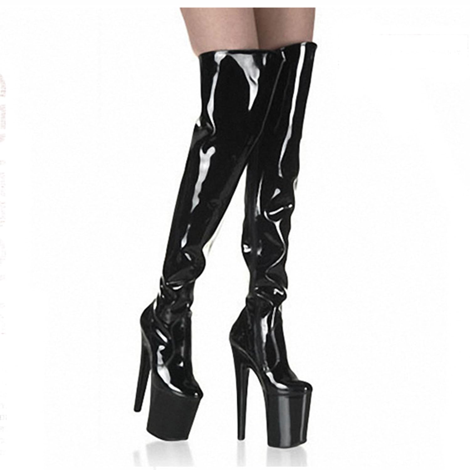 Stivali sopra Il Ginocchio con Tacco da 20 cm per Donna Stivali Lunghi alla Coscia gotici in Pelle Verniciata Piattaforma Fetish Sexy Tacchi Alti a Spillo Pole Dance Stripper Eseguire