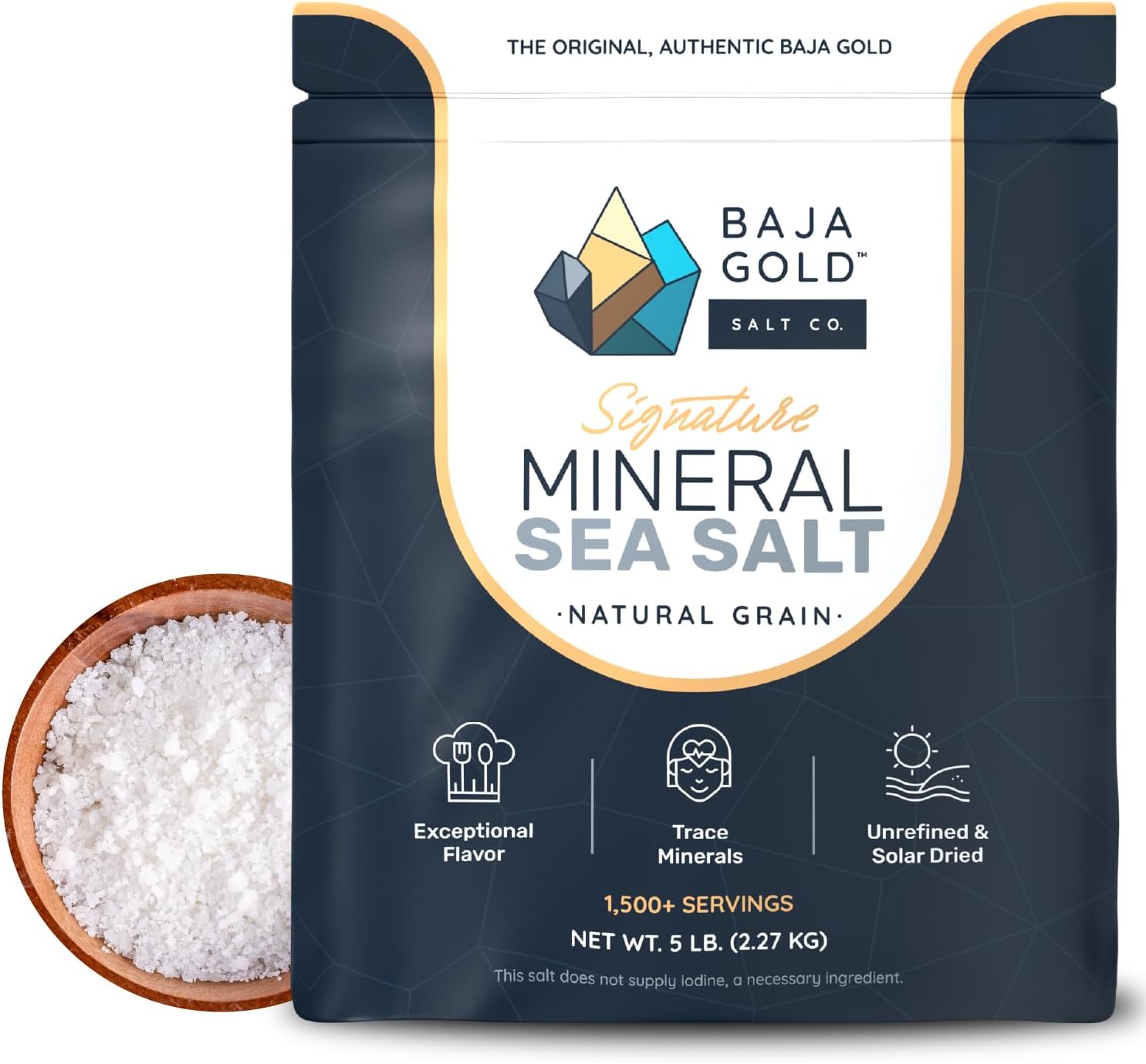 Baja Gold Signature Mineral Sea Salt - Recommended by Gary Brecka - Organic Natural Grain Salt for Cooking & Baking | Low Sodium, Authentic Baja Salt | Ideal for All Culinary Creations | 5 lb. Resealable Bag, 1,500+ Servings