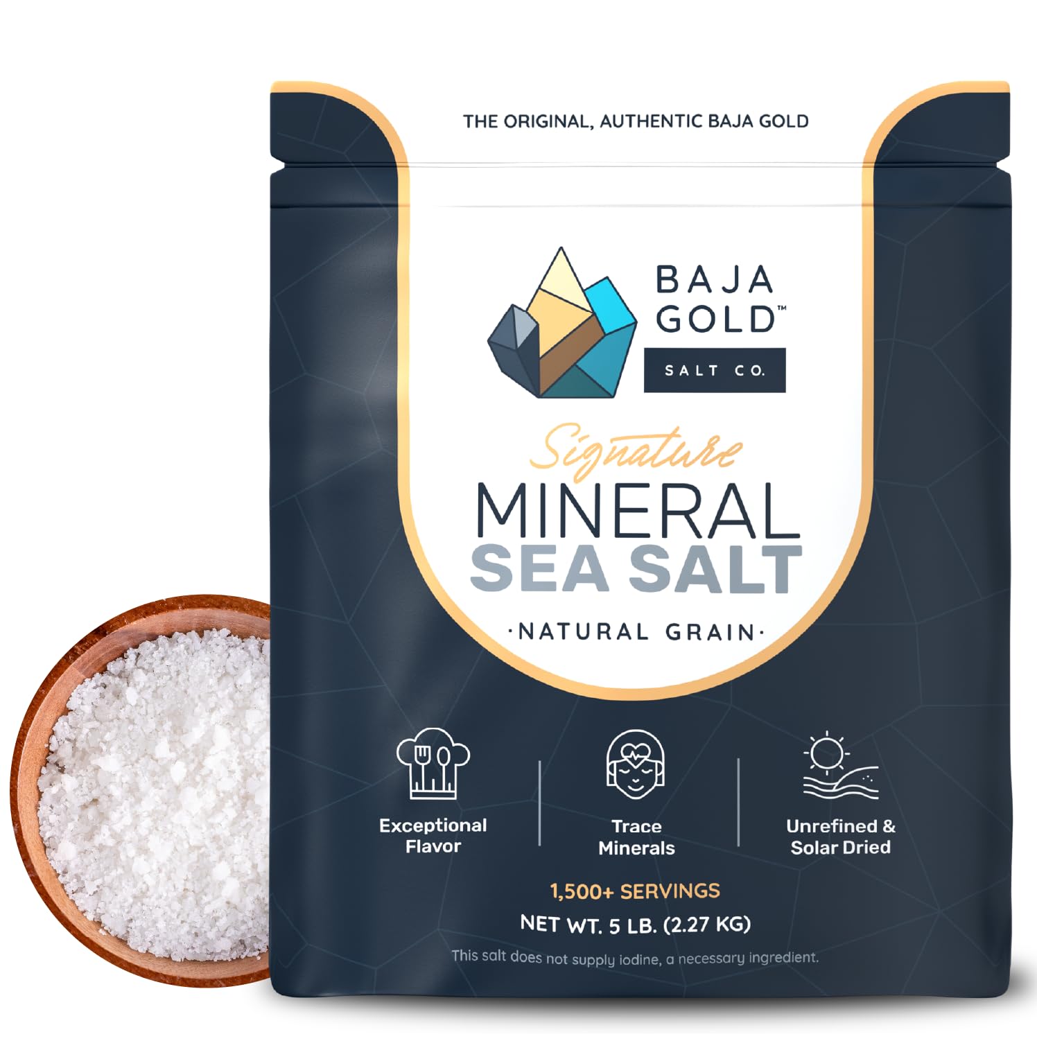Mineral Sea Salt - Natural Grain Salt for Cooking & Baking | Low Sodium, Authentic Baja Salt | Ideal for All Culinary Creations | 2.27 kg. Resealable Bag, 1,500+ Servings