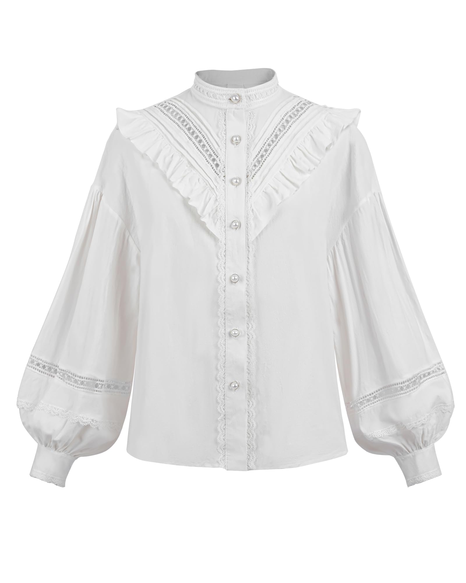 Fiamll Chemisier victorien pour femme - Chemisier médiéval à manches longues vintage - Chemisier blanc en coton