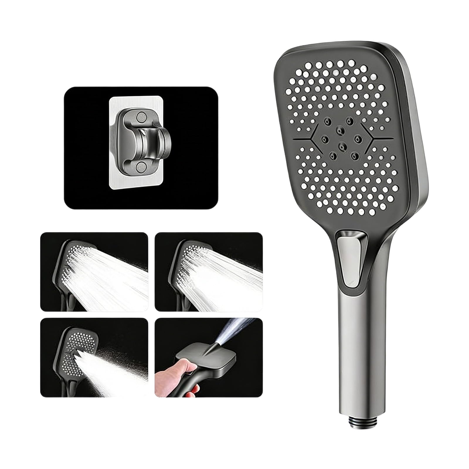 Pressure Shower Head Water Saving Showerhead with 4 Sprays Modes Large Flows Rainfalls Shower Quick Installation Pressure Boosting Head