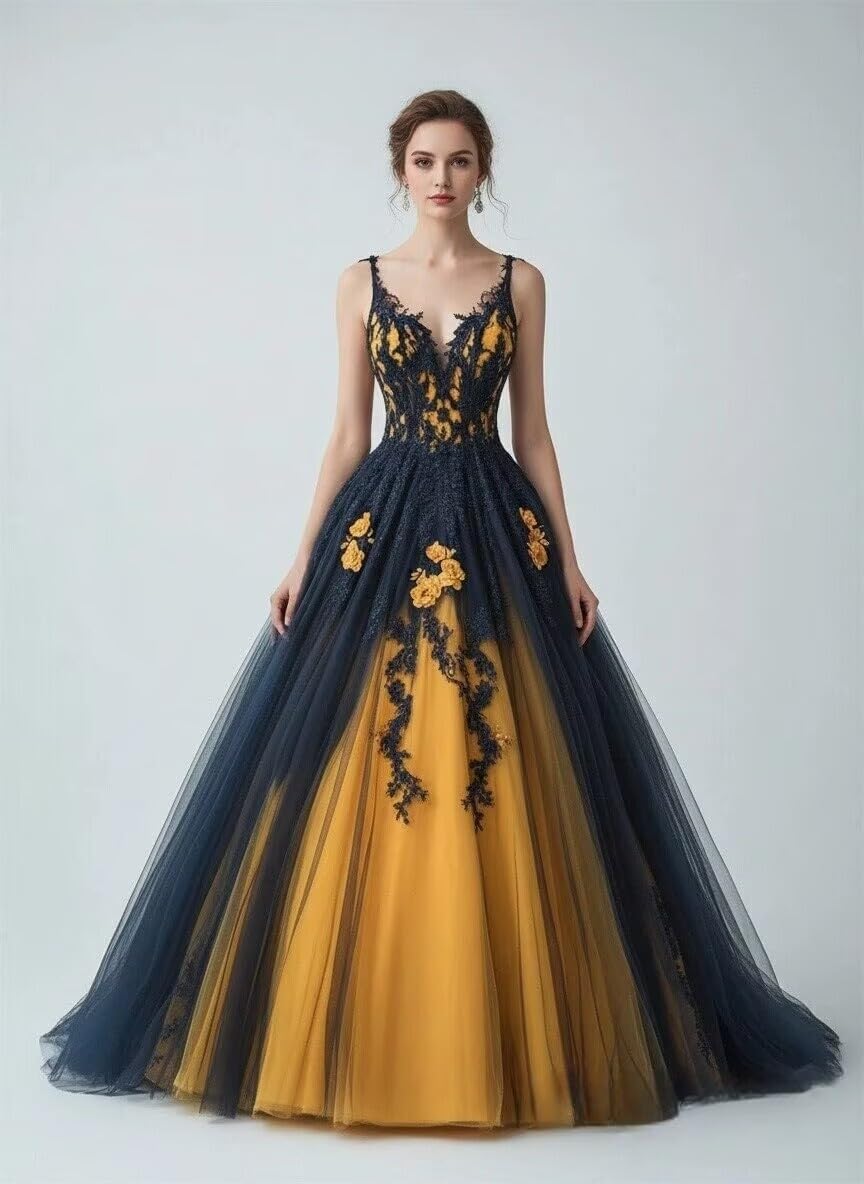 TRHTX Spaghetti Straps Wedding Dresses for Bride Layered Tulle Gothic Black Bridal Gowns Lace Applique Wedding Gowns