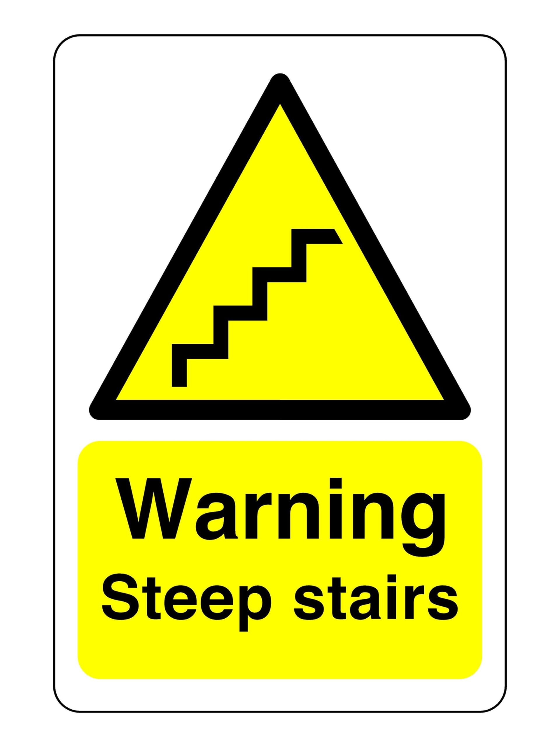 Safety First Display Ltd Yellow/Black Warning Steep Stairs Sign - High Tack Self-Adhesive Sticker (300Mm X 200Mm) Viewing Distance Within 7M.