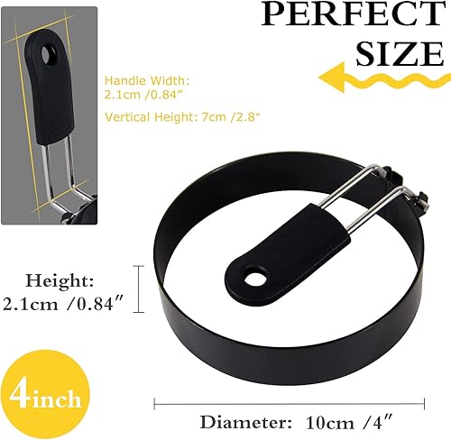 Miniatura 2 de LXLOVESM Juego de anillos de huevo de 4 pulgadas con mango de silicona, anillos de cocina de huevos de acero inoxidable, antiadherentes, para freír