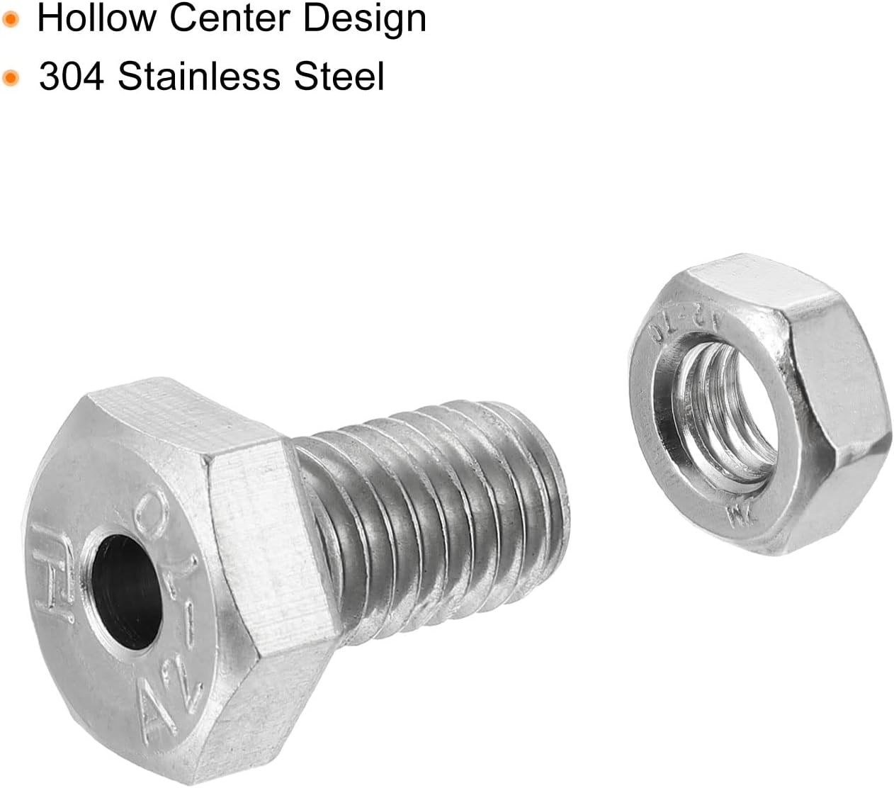 MECCANIXITY M10x16mm Hollow Screw Bolts External Hexagon Fasteners with Nuts, 304 Stainless Steel Pack of 5