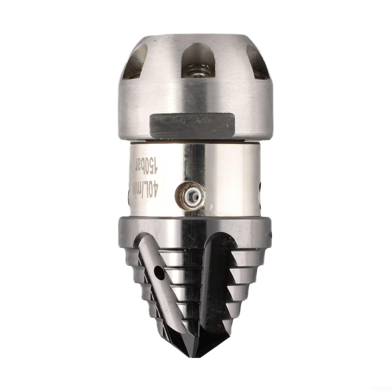 Boquilla de limpieza de drenaje de alta presión de acero inoxidable, construida para una eliminación eficaz de obstrucciones y restauración de flujo de residuos (40 l/min, 150 kg)
