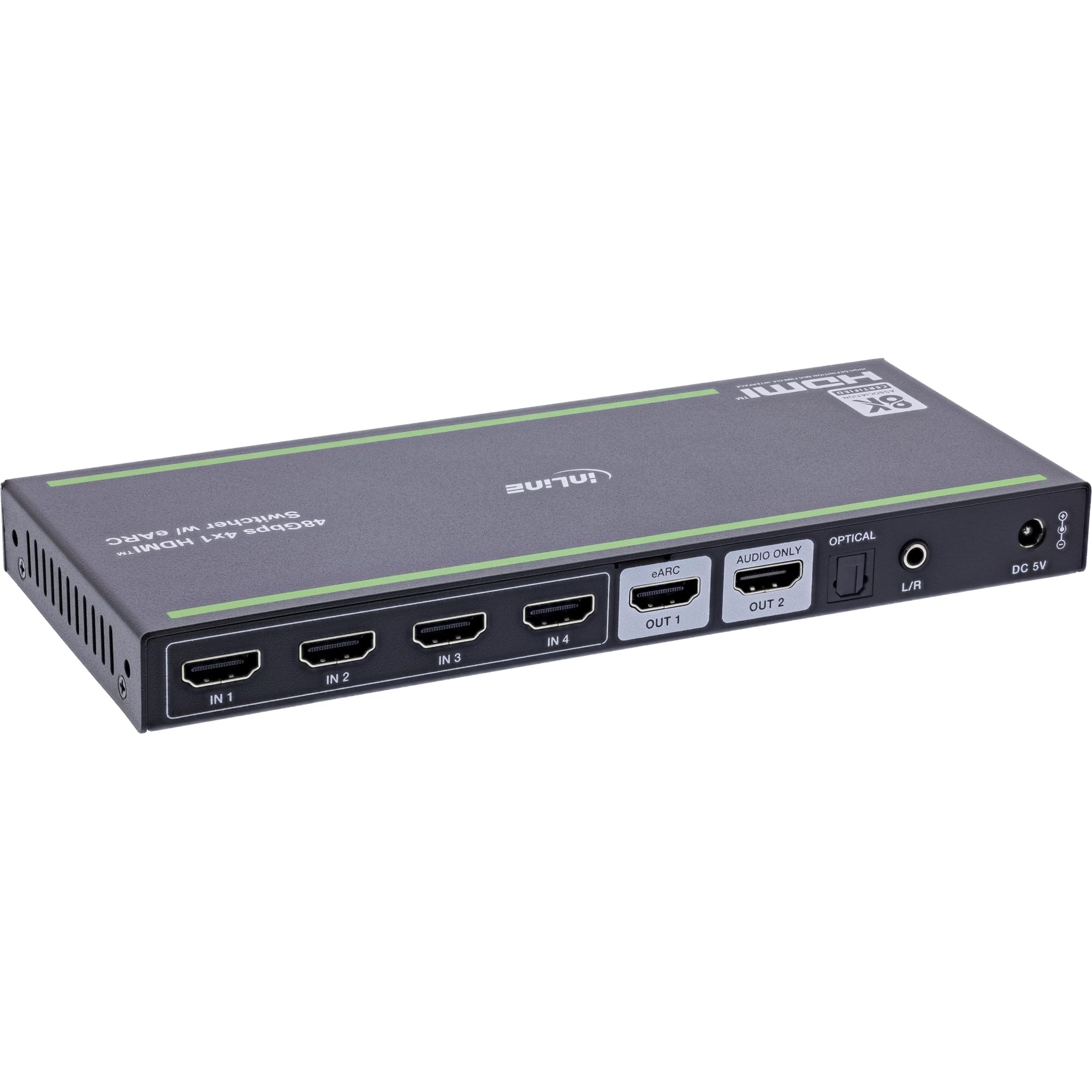 Inline Conmutador HDMI de 4 vías con desacoplamiento de Audio, HDMI 2.1, eARC, 8K@60Hz, 4K @120Hz, SPDIF, Jack, Mando a Distancia por Infrarrojos, CEC, EDID, 57885A