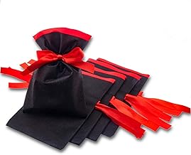 Napist Wrapping Drawstring Bags, Non-Woven Jewelry, Accessories, and More - Perfect Gift Bags, Black & Red, Set of 5