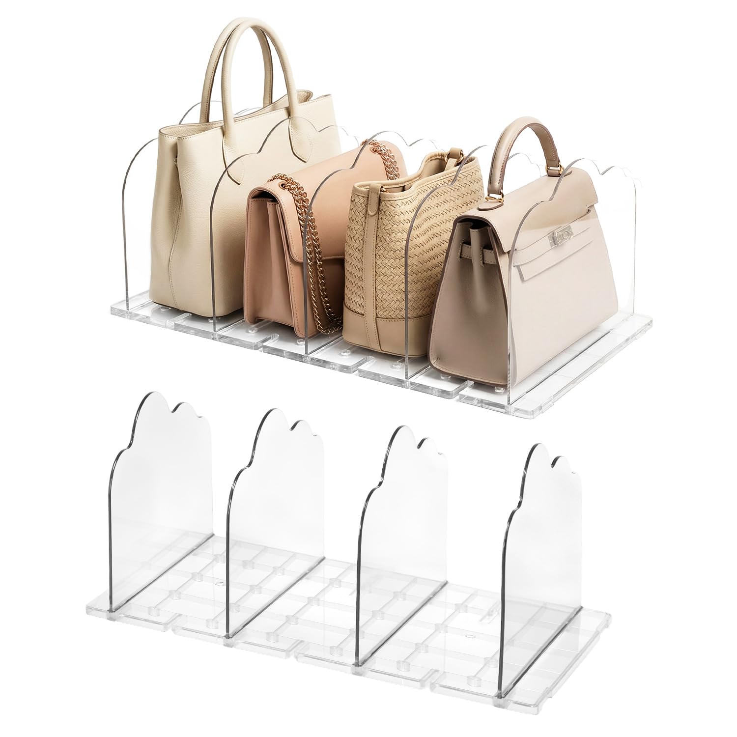 QWORK® 2 Pack Adjustable Handbag Storage Solution for 7 Handbags - Clear Plastic Wardrobe Shelf Dividers for Closet Organization