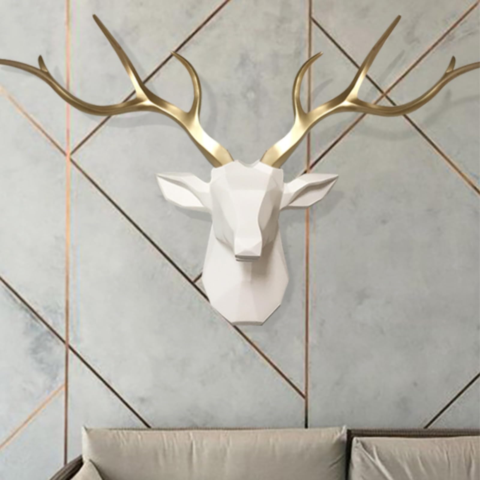Decorazione geometrica della parete della testa del cervo della resina, ornamento dell'arte dell'arca di scena rustica 3D, accento domestico moderno realizzato a mano per l'ufficio del soggiorno, scul