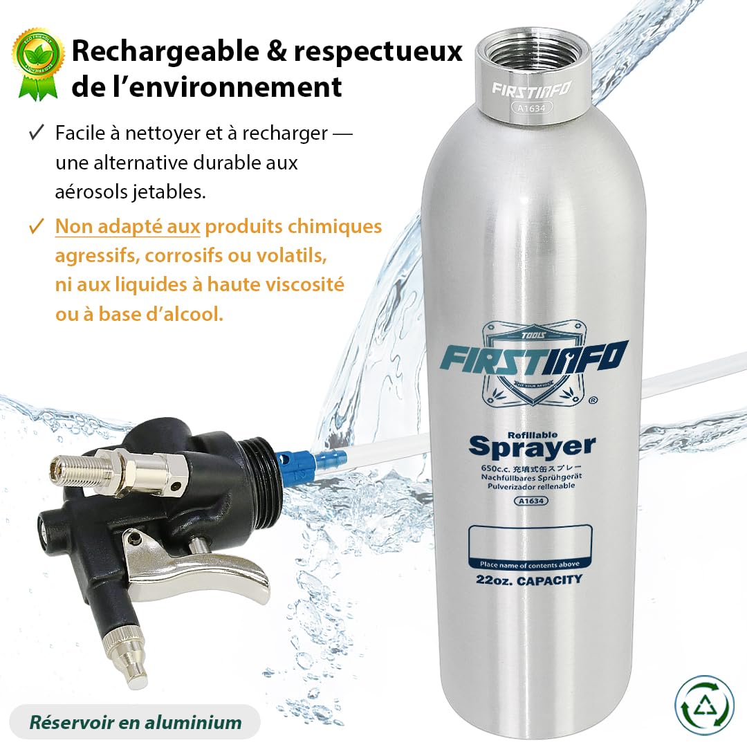 FIRSTINFO Pulvérisateur Aluminium 110 PSI Buse Brume 650 ml A1634