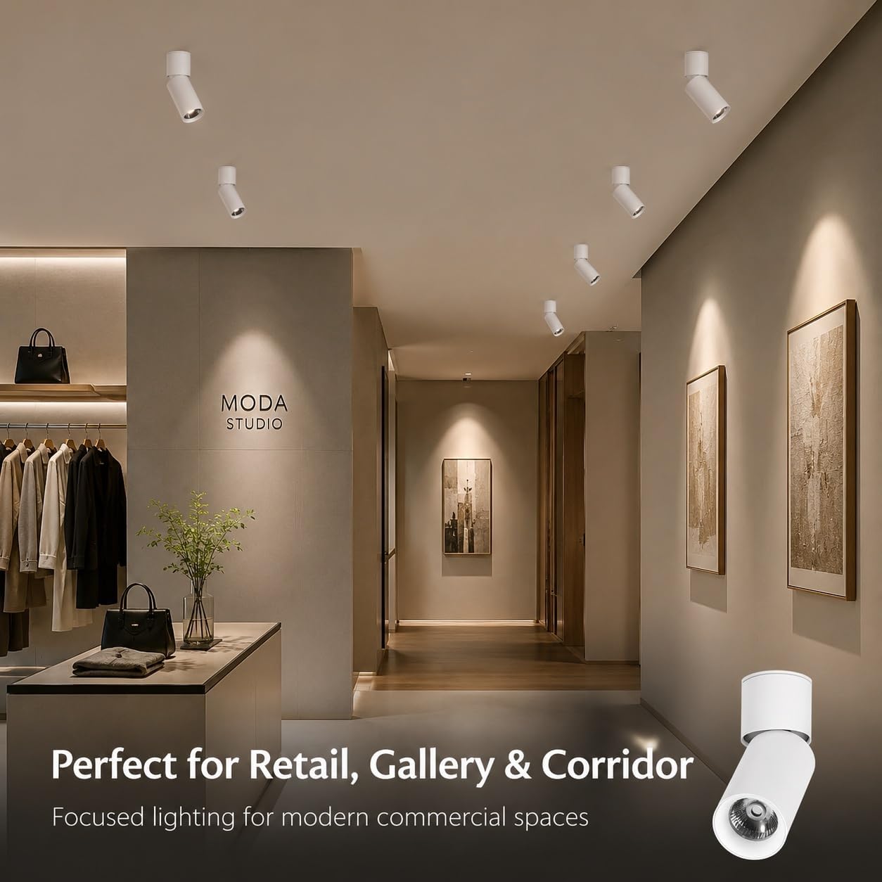 White Ceiling Spotlight, Adjustable Surface Mount LED Spot Light 7W/12W, COB Cylinder Ceiling Fixture, CRI 95, 24° Beam, 3000K 4000K 6000K, Hallway Gallery Bedroom Shop Soffit(6000K,7W)