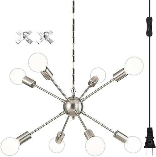 Miniatura 8 de SineRise Sputnik Candelabros dorados, 8 luces de iluminación moderna, lámpara colgante de granja de mediados de siglo con altura ajustable para