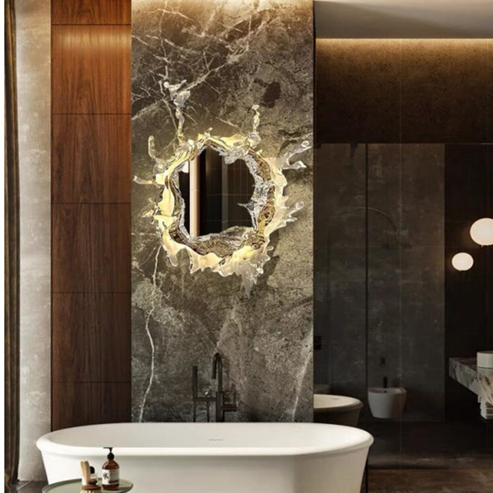 Mjsdjof Modern Bathroom Vanity Mirror Lamp - Wall Sconce Stainless Steel Mirror Light Water Flower Splash Design Wall Art Decor, Wall Mount Lights for Living Room Hotel Gallery Farmhouse - Gold