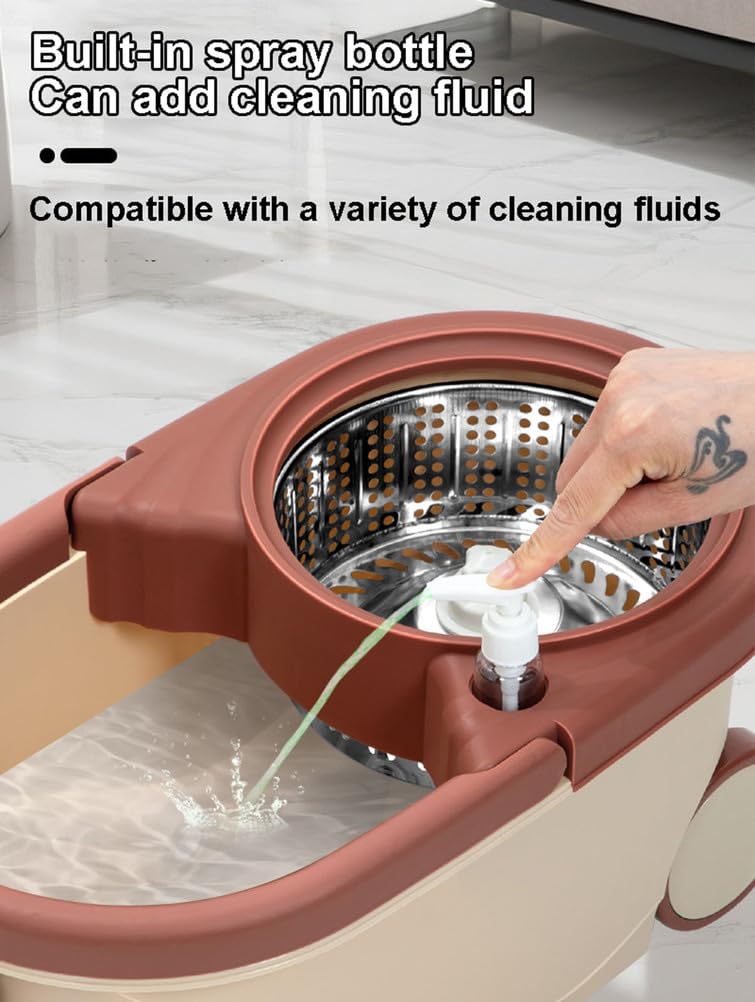 Juego de trapeador y Cubo con Ruedas, trapeador Giratorio y Cubo con escurridor, trapeador Giratorio de 360° con 4 Cabezales de trapeador de Microfibra para la Limpieza del hogar