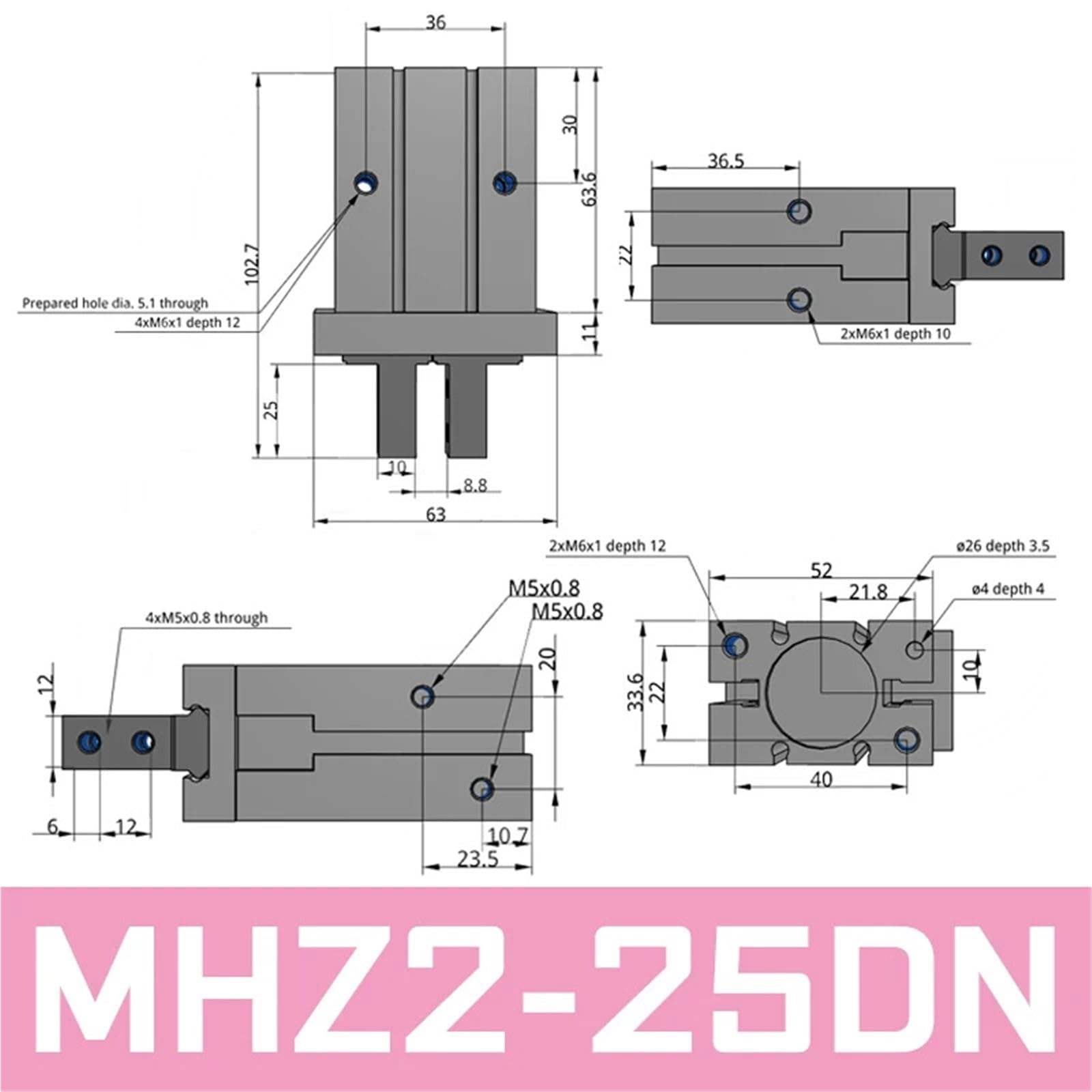 Wąski pneumatyczny chwytak równoległy serii MHZ2 Aluminiowy cylinder palcowy dwustronnego działania(Mhz2-25dn)