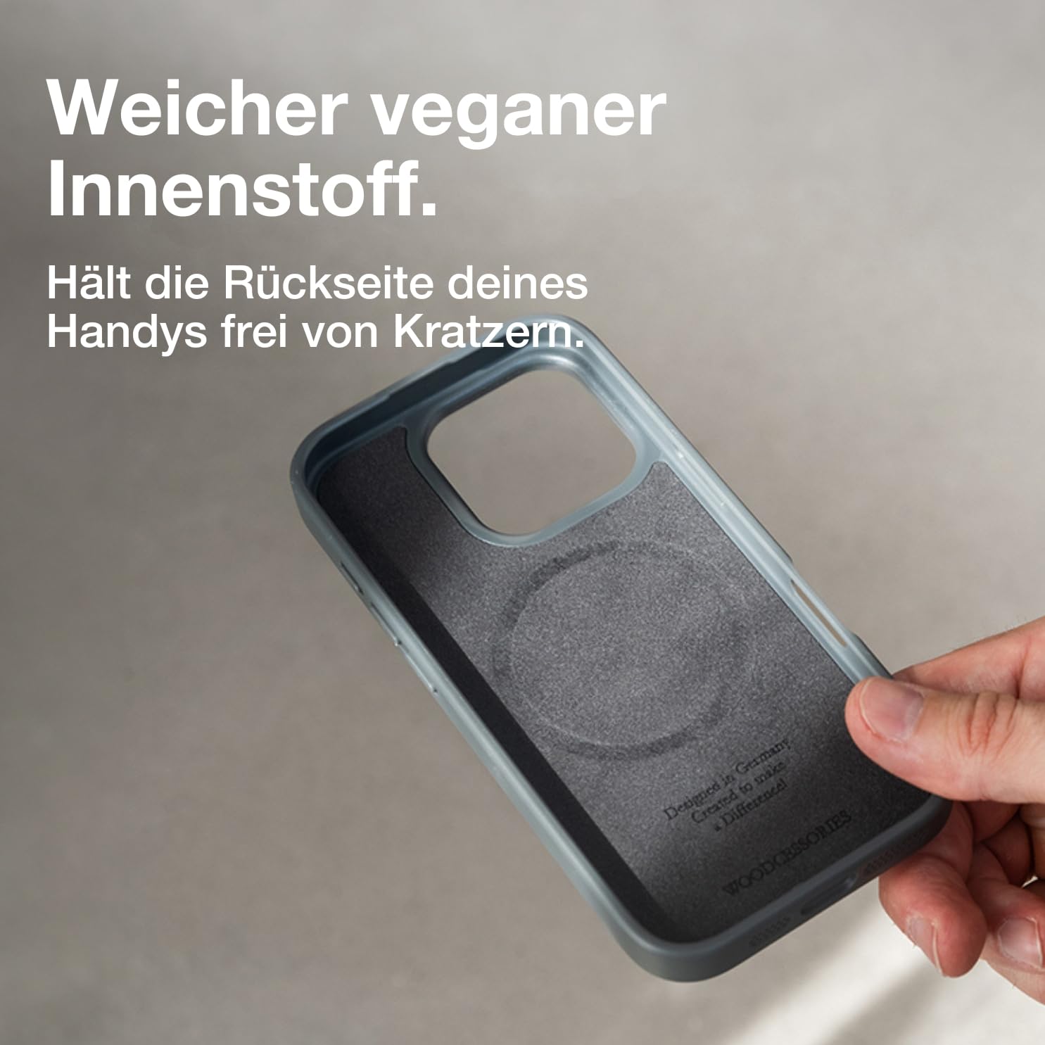 Woodcessories - Magnetisches Bumper Case für iPhone 16 Pro kompatibel mit MagSafe, Hülle mit Magnet aus Stein, Camo Grau