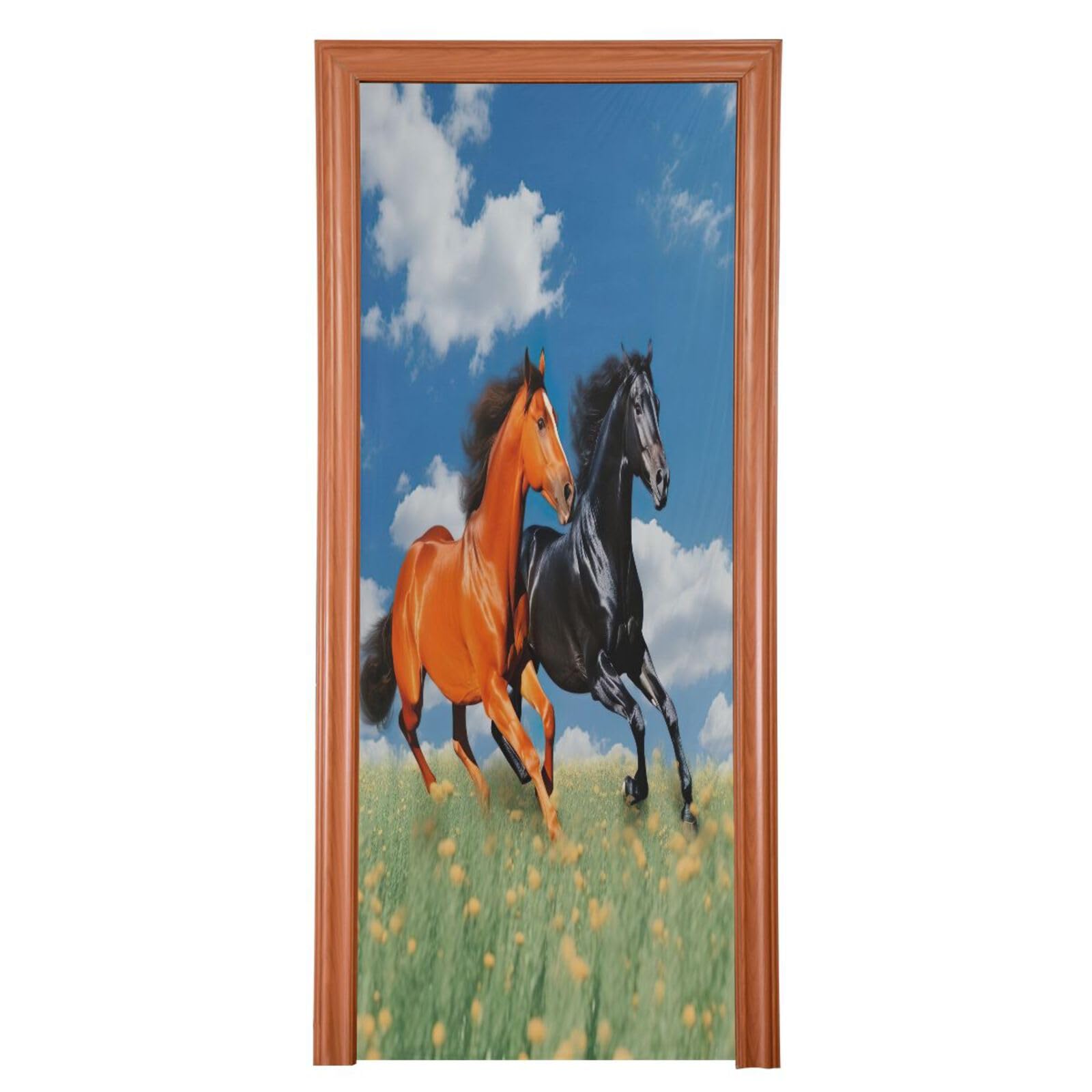 FLildon Running Field Horses Door Cover Decoration, Party Accessory Porch Decor for Festive Ornament Room Door Covers 32 x 79 Inch